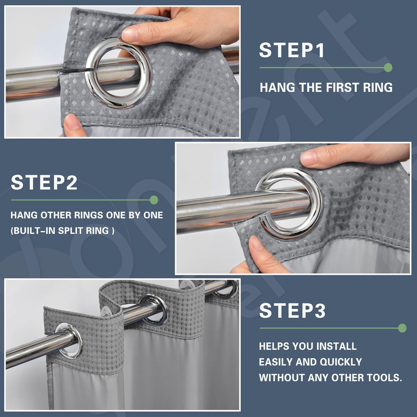 No Hook Shower Curtain with Snap in Liner