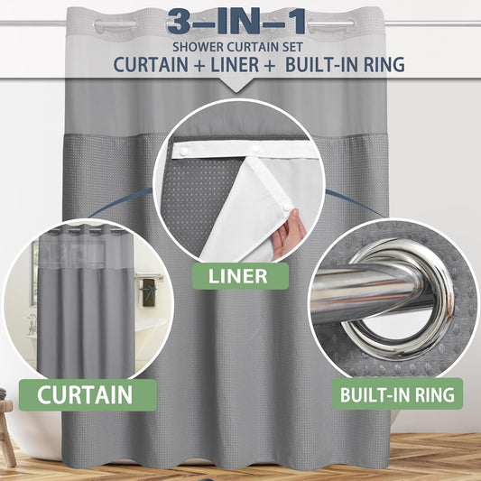 No Hook Shower Curtain with Snap in Liner
