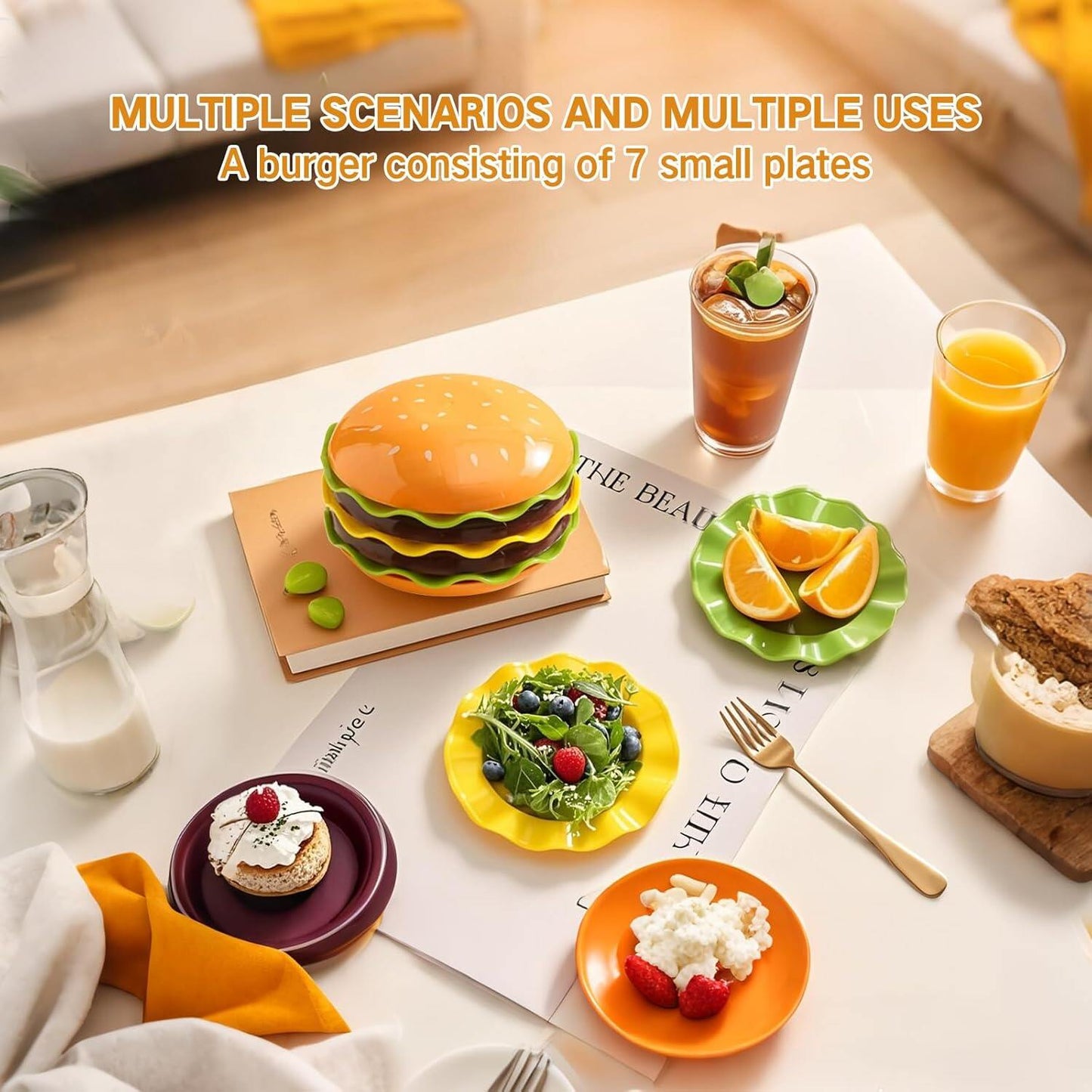 🍔Stackable Burger Plate Set - Fun Home Cooking Game, Mini Bone Spitting Plate, Nutshell Plate