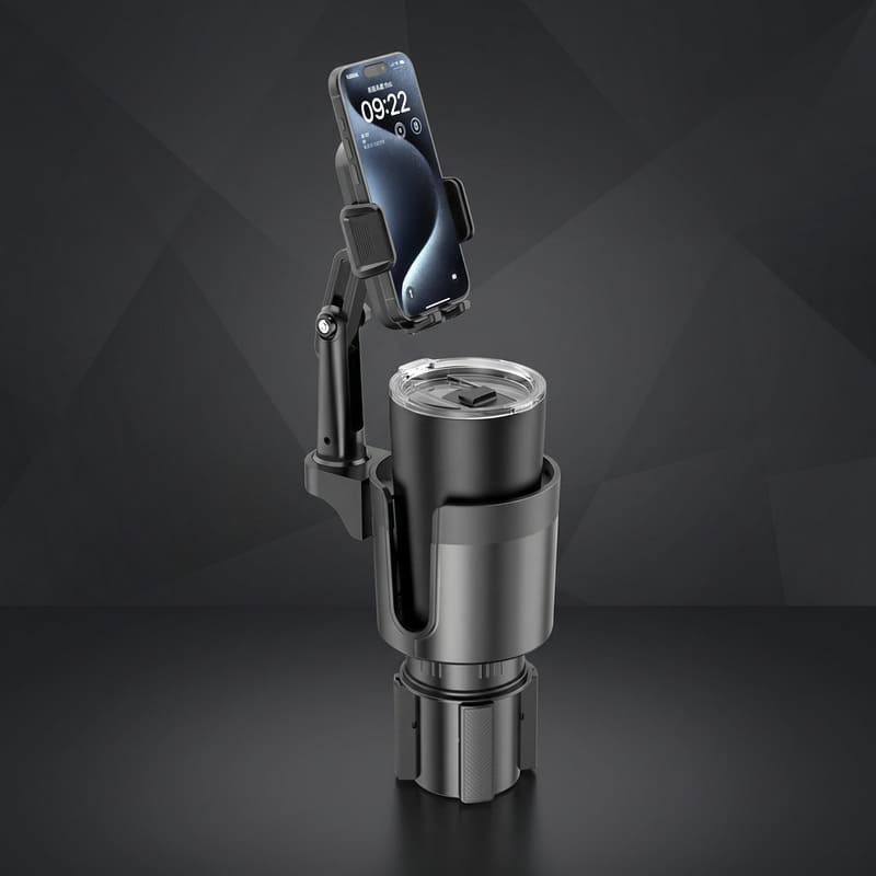 Universal car cup holder phone mount in black finish