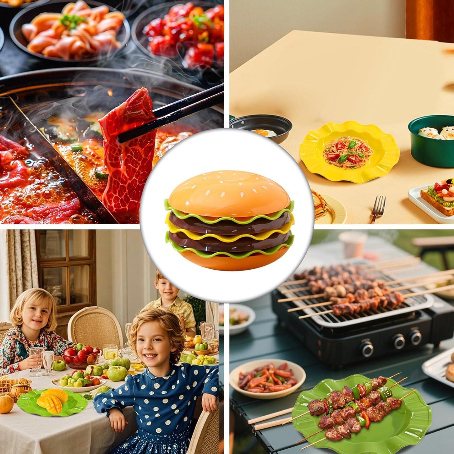 🍔Stackable Burger Plate Set - Fun Home Cooking Game, Mini Bone Spitting Plate, Nutshell Plate
