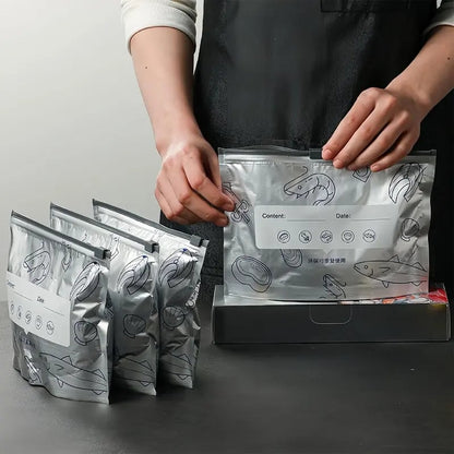 💥(Pack of 30) 2026 New Reusable Aluminum Foil Sealing Food Storage Bags with Labels and Zipper Closure, suitable for food preservation and longer storage.