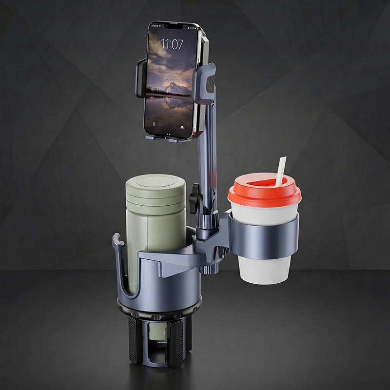 Dual-capacity car cup holder mount with phone stand