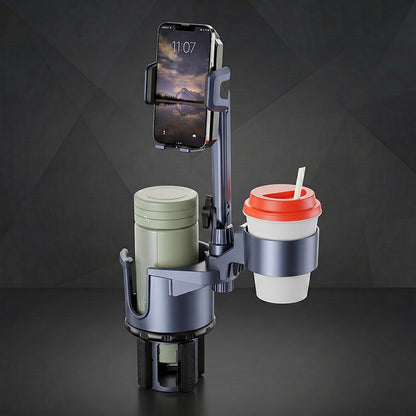 Dual-capacity car cup holder mount with phone stand