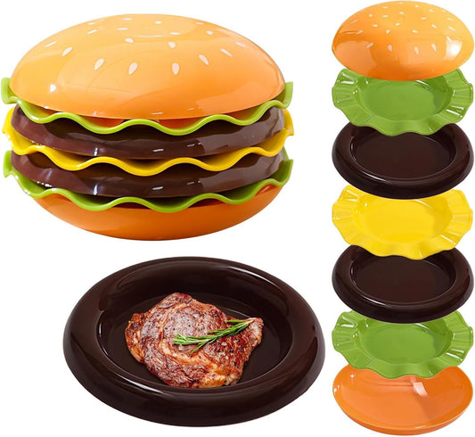 🍔Stackable Burger Plate Set - Fun Home Cooking Game, Mini Bone Spitting Plate, Nutshell Plate
