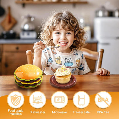 🍔Stackable Burger Plate Set - Fun Home Cooking Game, Mini Bone Spitting Plate, Nutshell Plate