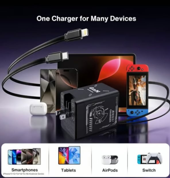 ⚡ New 120W GaN fast charger with built-in 80cm retractable cable