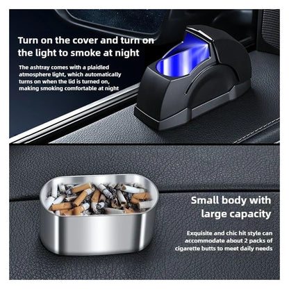 Slide-Lid Car Ashtray — Compact, Odor-Sealing & LED-Lit