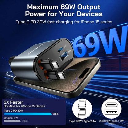 High-Speed Retractable Car Charger - Advanced Modern