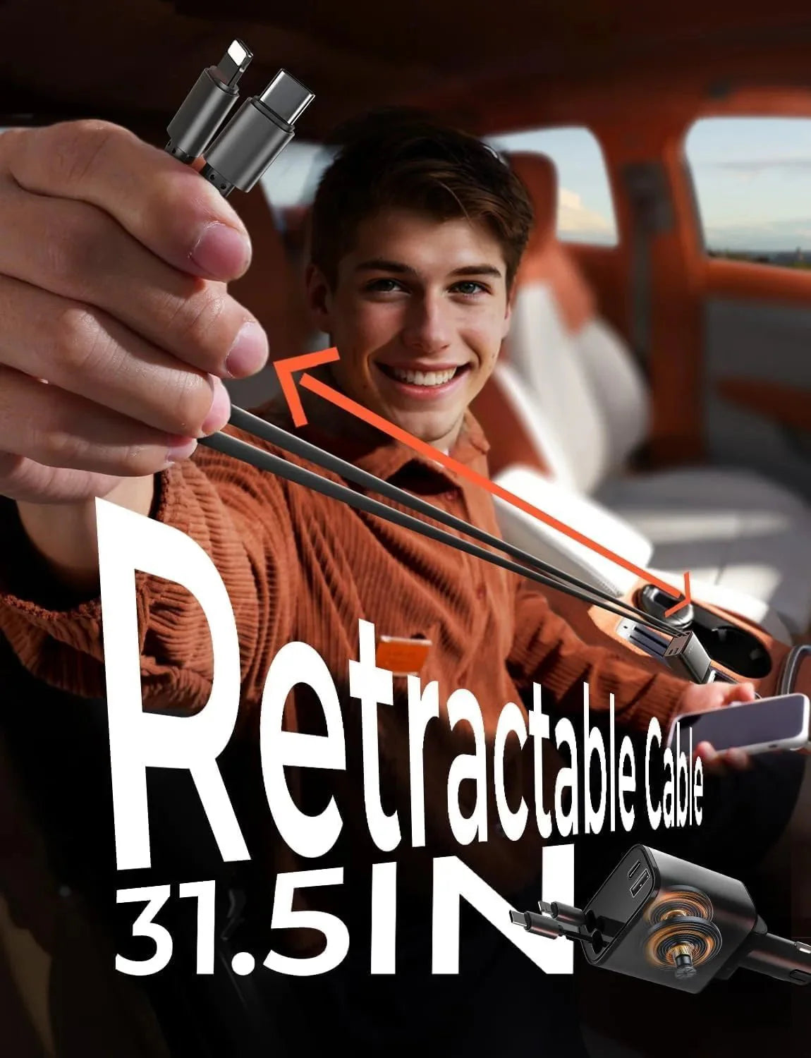 High-Speed Retractable Car Charger - Advanced Modern