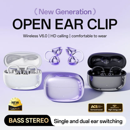 New Open-Ear Bluetooth Earphones: Wireless, Long Battery Life, High Sound Quality, Popular Clip-On Style