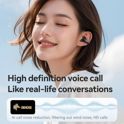 Wireless open-ear Bluetooth sports earbuds featuring ultra-long battery life and a mini clip-on design.