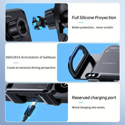 📱This car phone mount with wireless fast charging is compatible with folding screen phones and various other phone models.