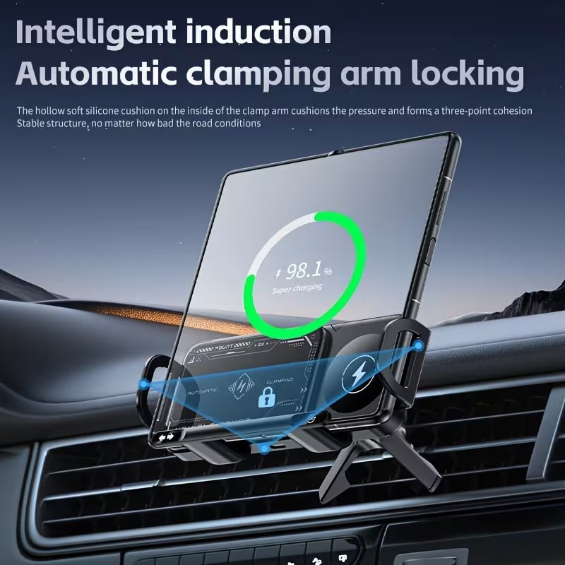 📱This car phone mount with wireless fast charging is compatible with folding screen phones and various other phone models.